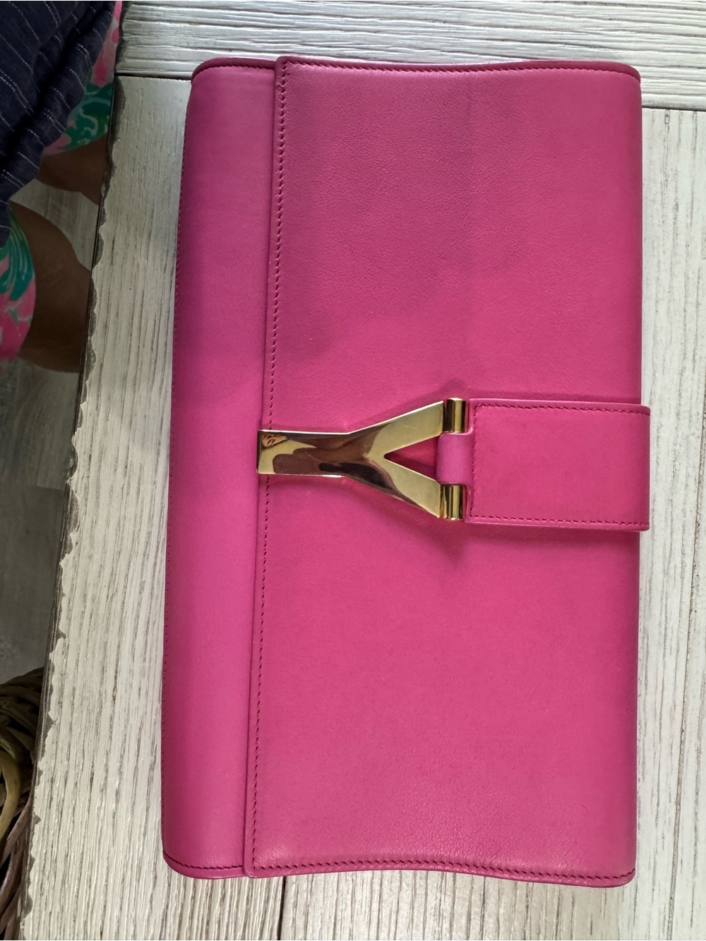 Pink Leather Clutch with Gold Hardware